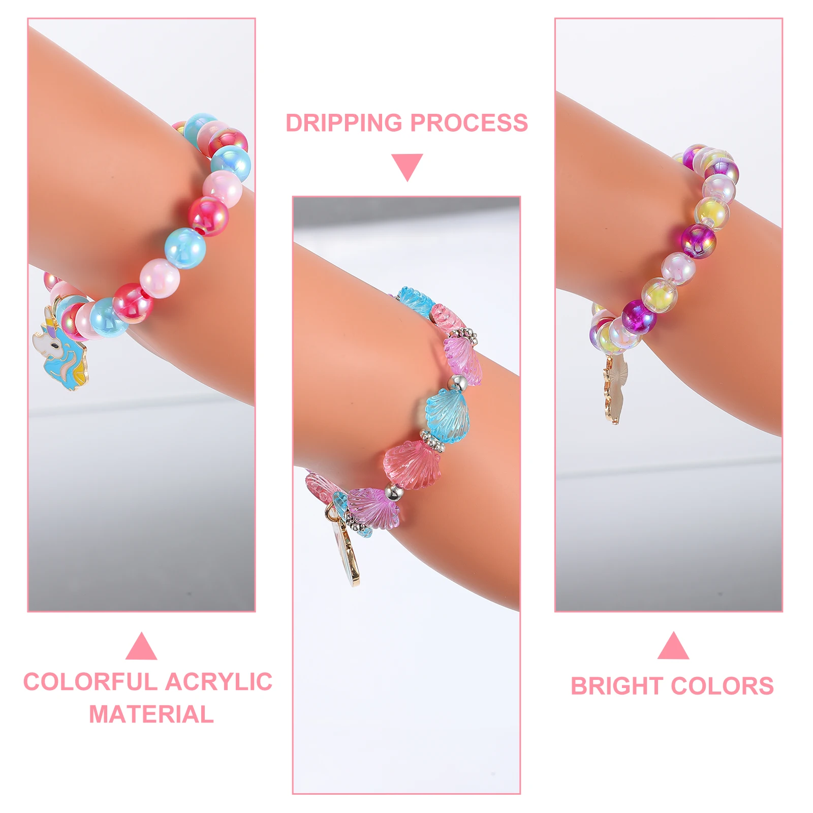 6 Braccialetti con perline unicorno Gioielli arcobaleno Ragazze Bambino Bambino Principessa Animale Regalo di compleanno Fai finta di giocare Giocattolo per tea party