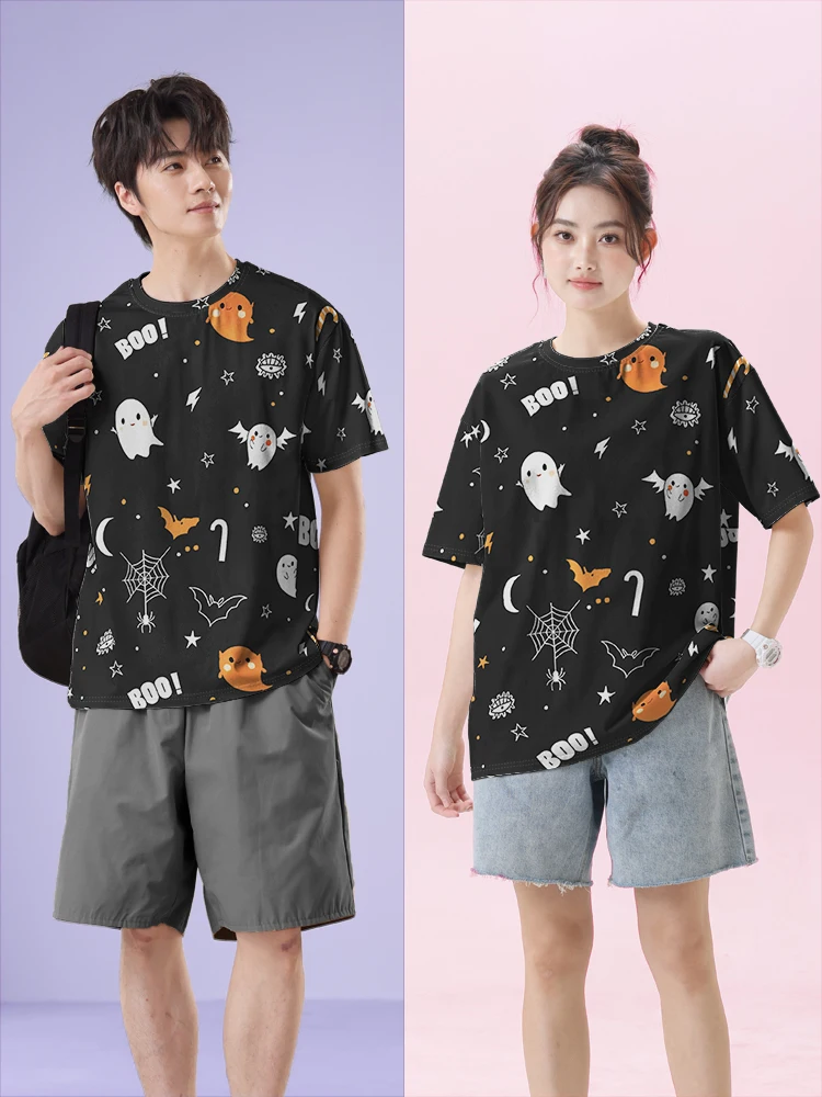 Cute Ghost loween fiti Qui Dry T-irt ex Summer Casual Print Straight Leg Fit Polyester ort Sve round Ne