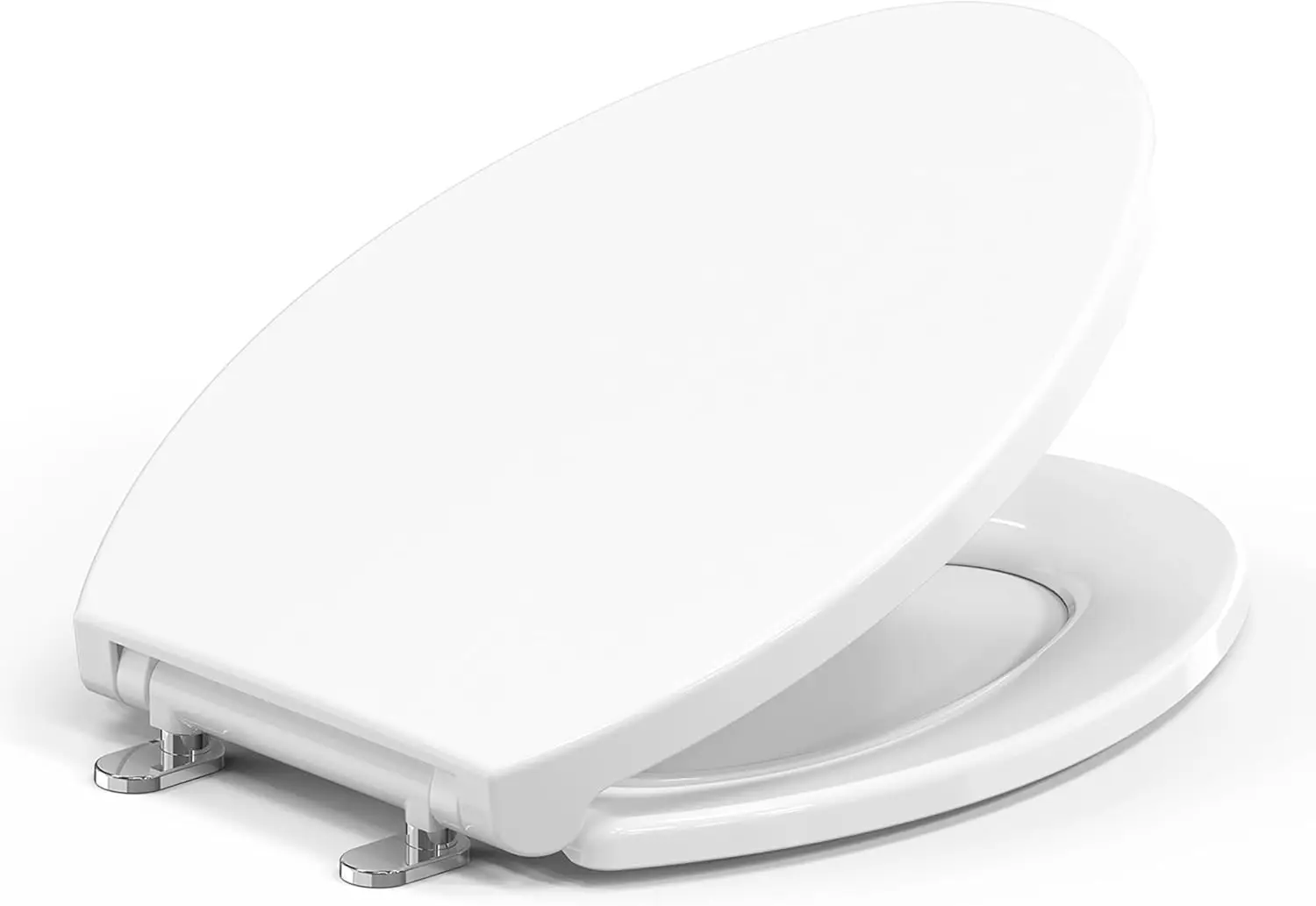 

Soft Close Elongated Toilet Seat with Magnetic Quick-Release, Easy Installation and Wobble-Free Fit in White Plastic