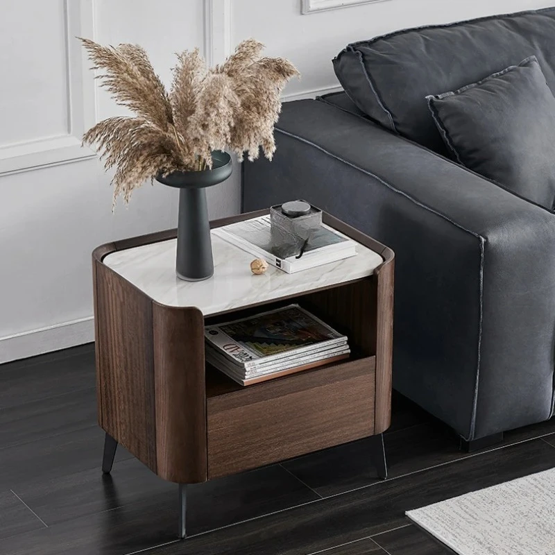 Modern Minimalist Marble Side Table Corner Stone Plate Small Square Table Sofa Side Cabinet Chest of Drawers Bedside
