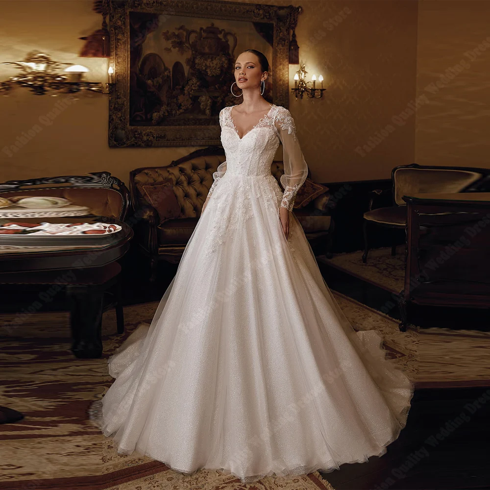 

Graceful A-Line Women's Wedding Dresses Round Neck Lace Appliques Bridal Gowns Engagement Banquet Vestidos De Novias Customized