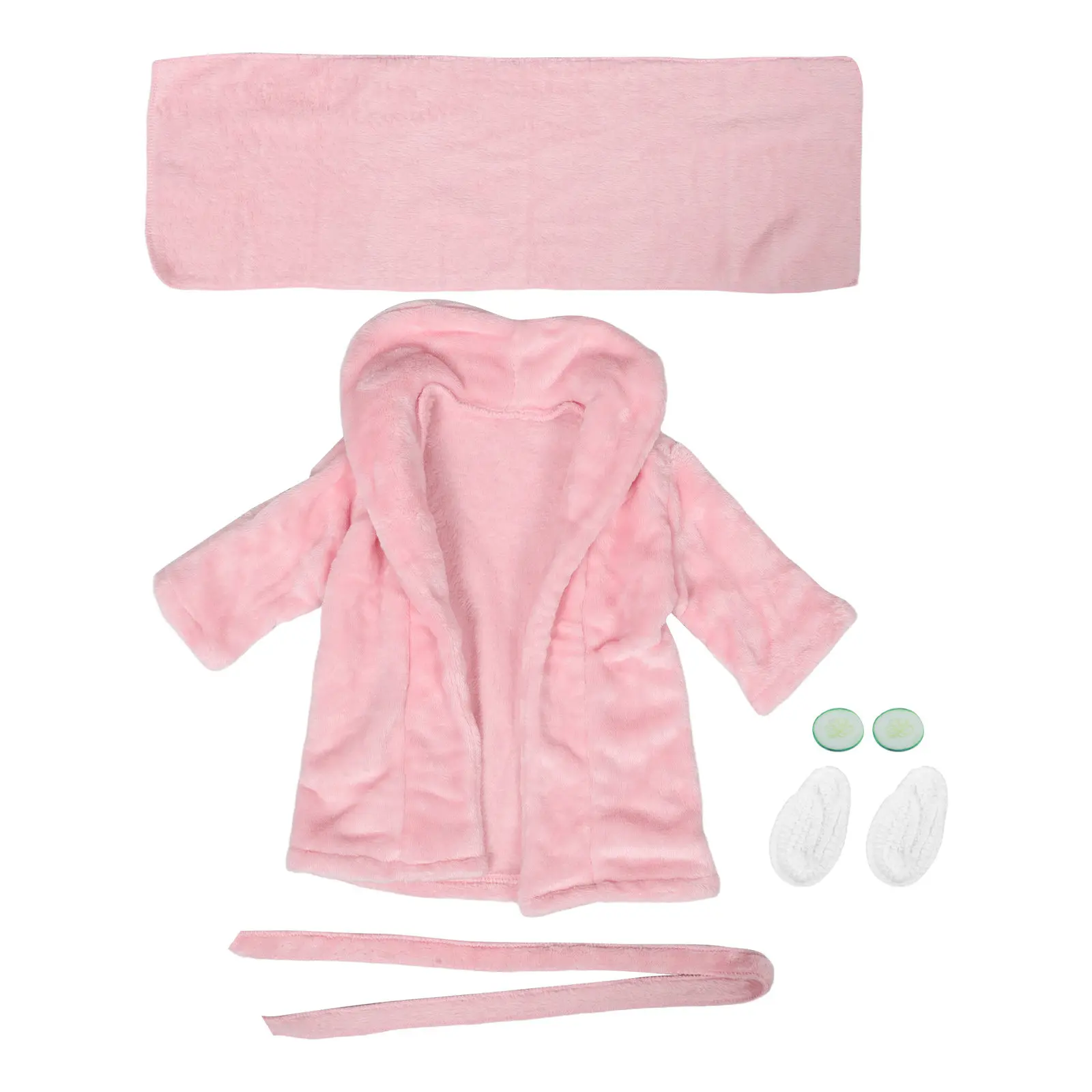 pink-newborn-baby-girl-bathrobe-set-with-hooded-towel-slippers-soft-coral-fleece-photography-prop