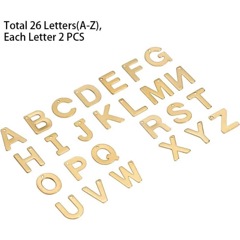 52pcs Letter A-Z Pendent Stainless Steel Letter Charms Golden Alphabet Charms for Best Friend Couple Bracelet Necklace