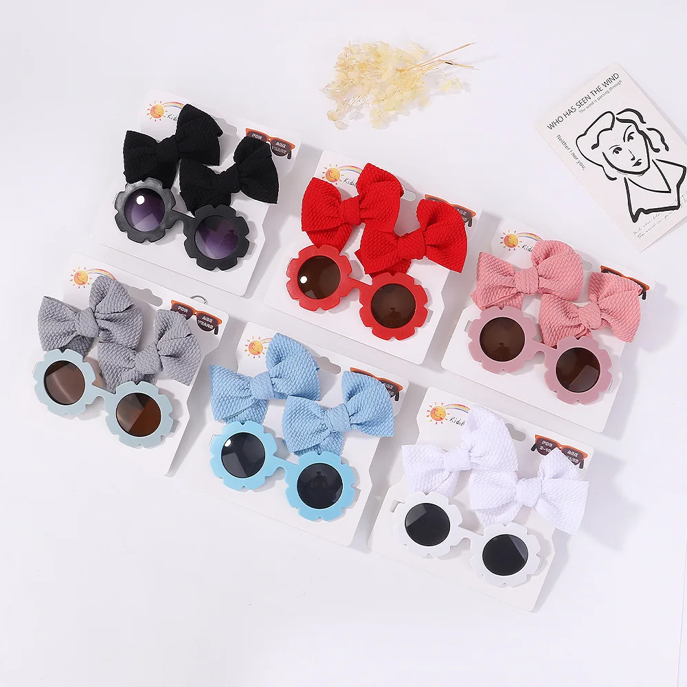 3Pcs/set Baby Bows Headband Cartoon Sunglasses Girls Hair Bands Beach Photography Props Toddler Headwear Kids Hair Accessories