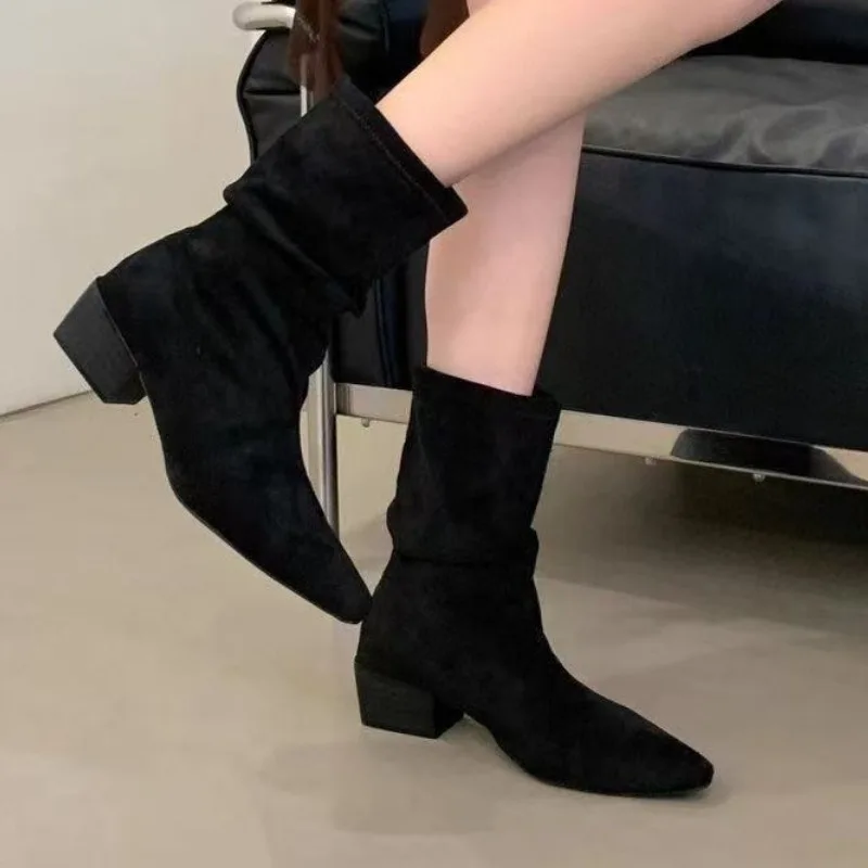 

Ankle Boots Women Pointed Toe Heeled Shoes Elegant 2025 Winter Retro Dress Party Chelsea Boots New Fashion Goth Pumps Sexy Botas
