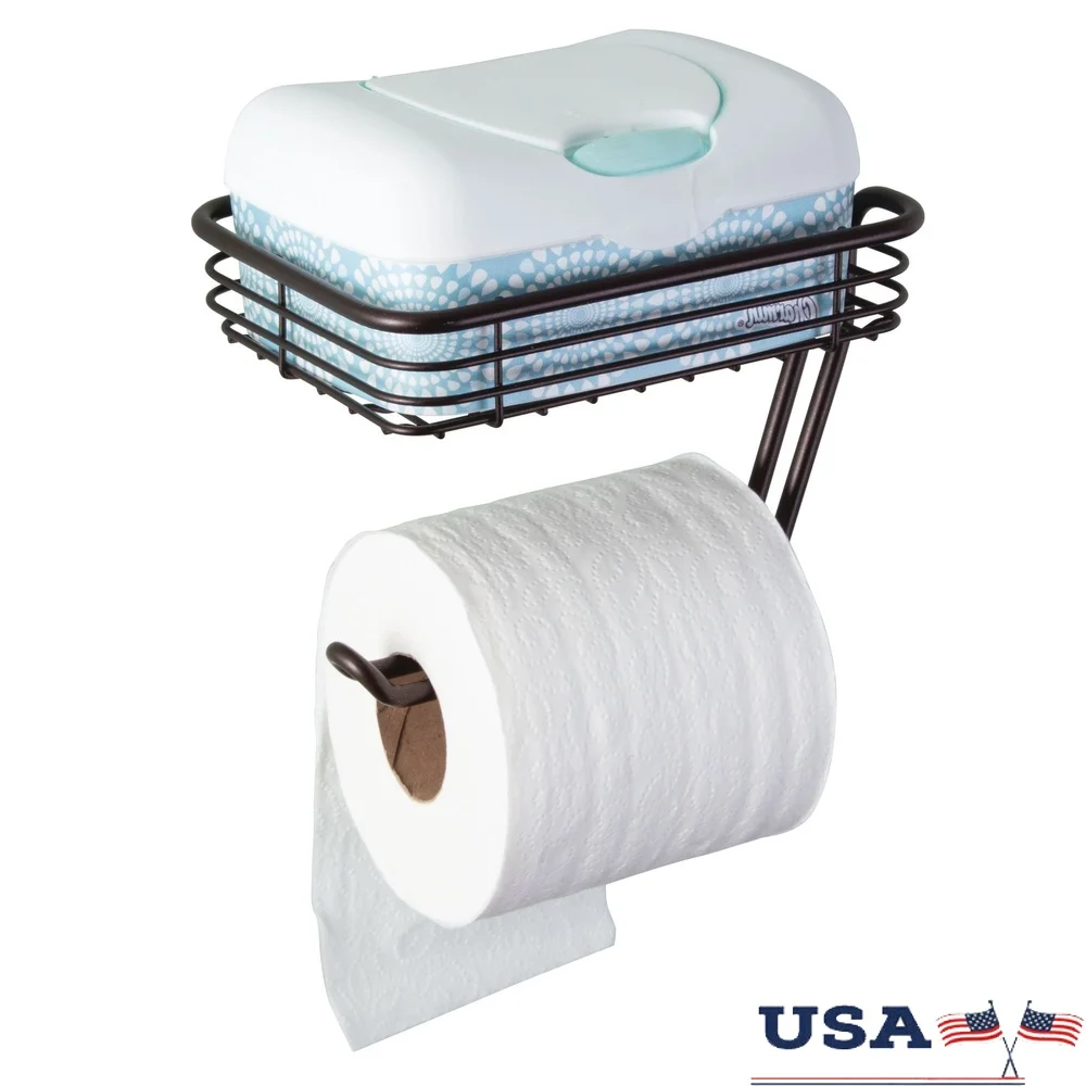 

Бронзовый настенный держатель для туалетной бумаги с полкой Прочная сталь Простая установка Хранение в ванной комнате Master Guest Kids Use