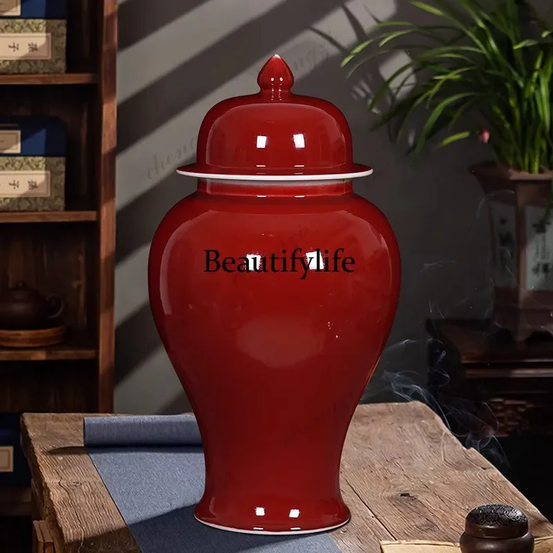 A95 Ceramic, Jihong flower vase, general jar, large living room Langhong tea canister, lidded storage jar ornament