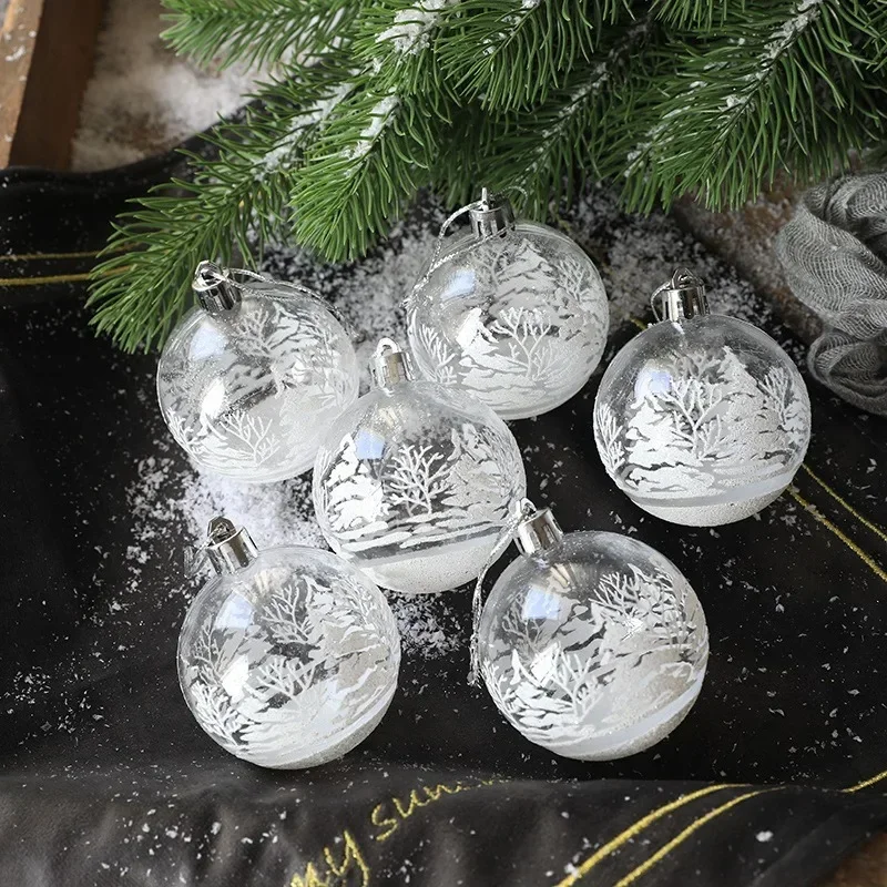

6Pcs White Snow Ball Christmas Tree Hanging Pendent Christmas Ornaments Xmas Decoration for Home 2024 Xmas Party Supplies
