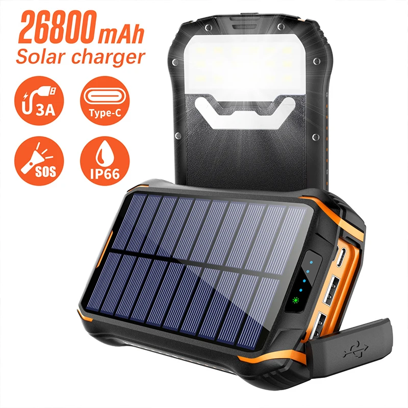 

Solar Power Bank 26800mAh Portable Fast Charging PowerBank 26800 mAh Type C PoverBank External Battery Charger For iPhone Xiaomi