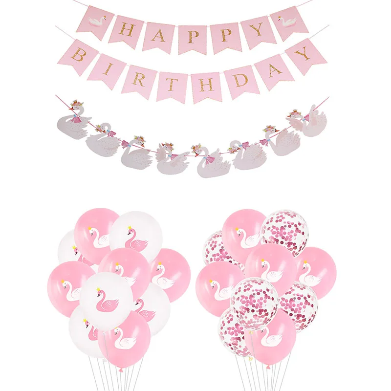 Paper White Swan Garland Banner Bunting Pink White Wedding Decorations for Home Birthday Party Supplies Baby Shower Girls Decor