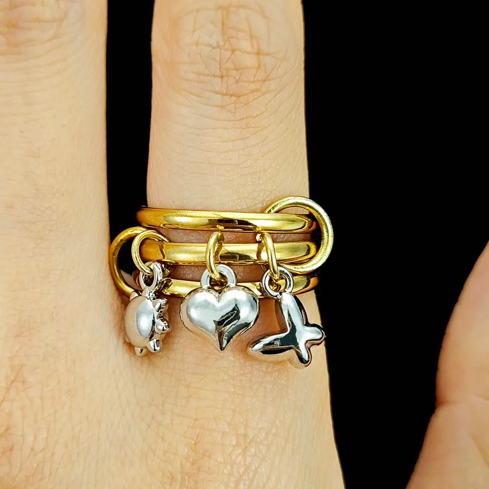 Heart Butterfly Sun Pendant Stackable Rings Stainless Steel DIY Charms Spinelli Ring Set For Women Female INS New Finger Jewelry