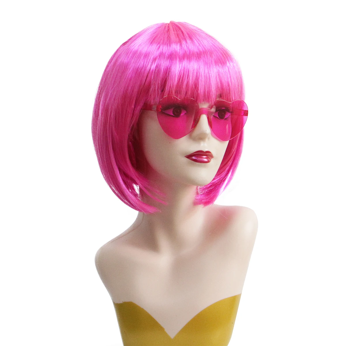 Hot Pink Kurze Bob-Perücke aus Synthetik mit Pony Retro Y2K Damen Junggesellinnenabschied Halloween Club Karneval Cosplay Party – Detail 6