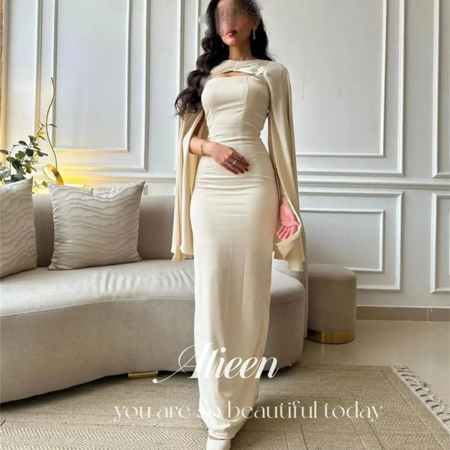 

Aileen Champagne Saudi Arabia Shawl Ball Gowns Simple and Elegant Formal Dress Es Evening Dresses for Special Occasions Prom