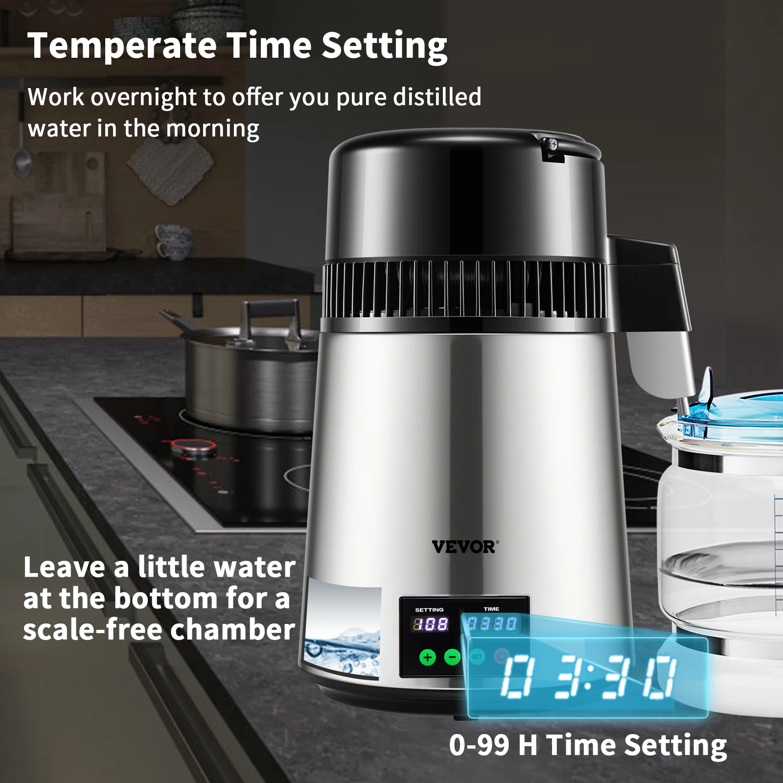 4L 1L/H Distilling Speed Touch Screen Water Distiller Purifier with Filter Dispenser Drinking Bottle Softener for Home Use