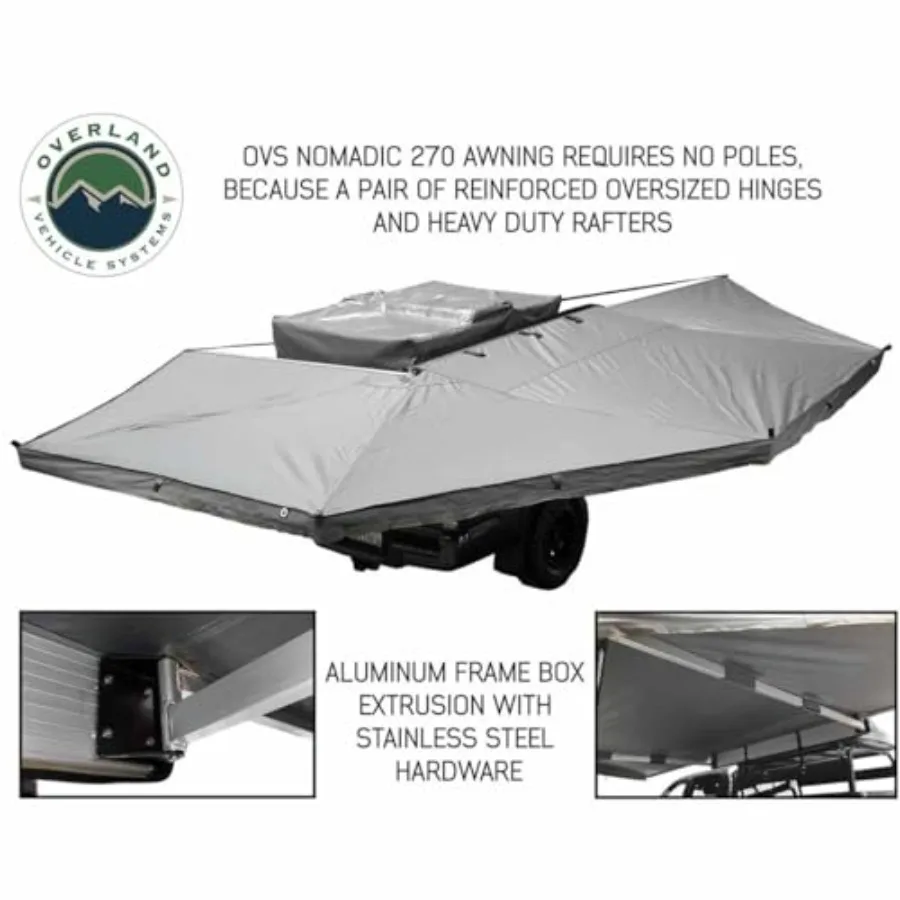 19529907 HD Nomadic 270 Degree Awning Passenger Side 129 Sq Feet of Coverage Dark Gray Fabric with Travel Cover Included Twist