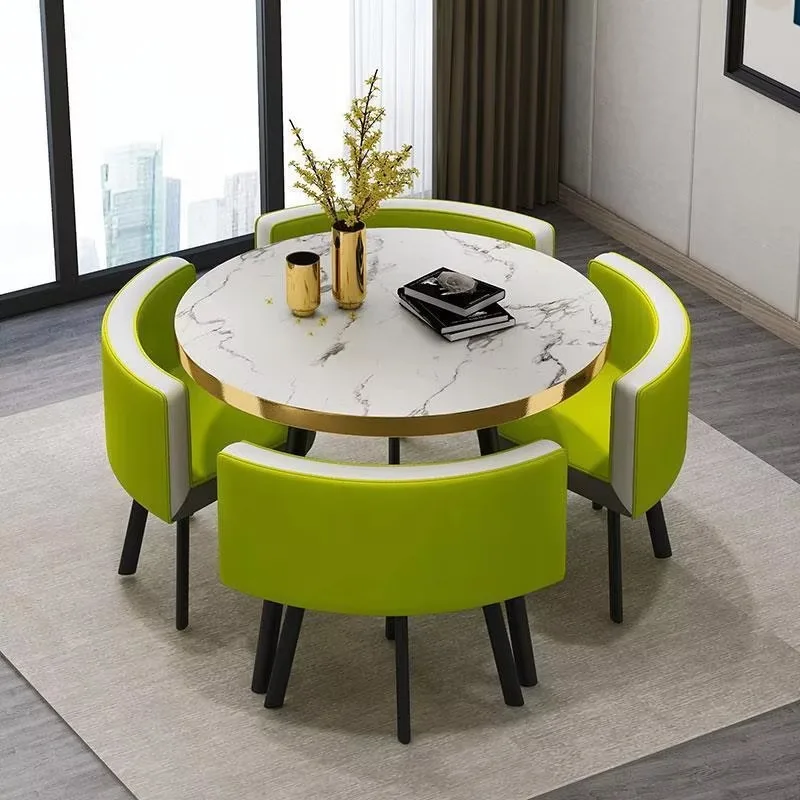Wholesale High-quality Round Dining Table Sets 1 Table 4 Chairs Four-seater Living Dining Room Modern Small Dining Table Sets