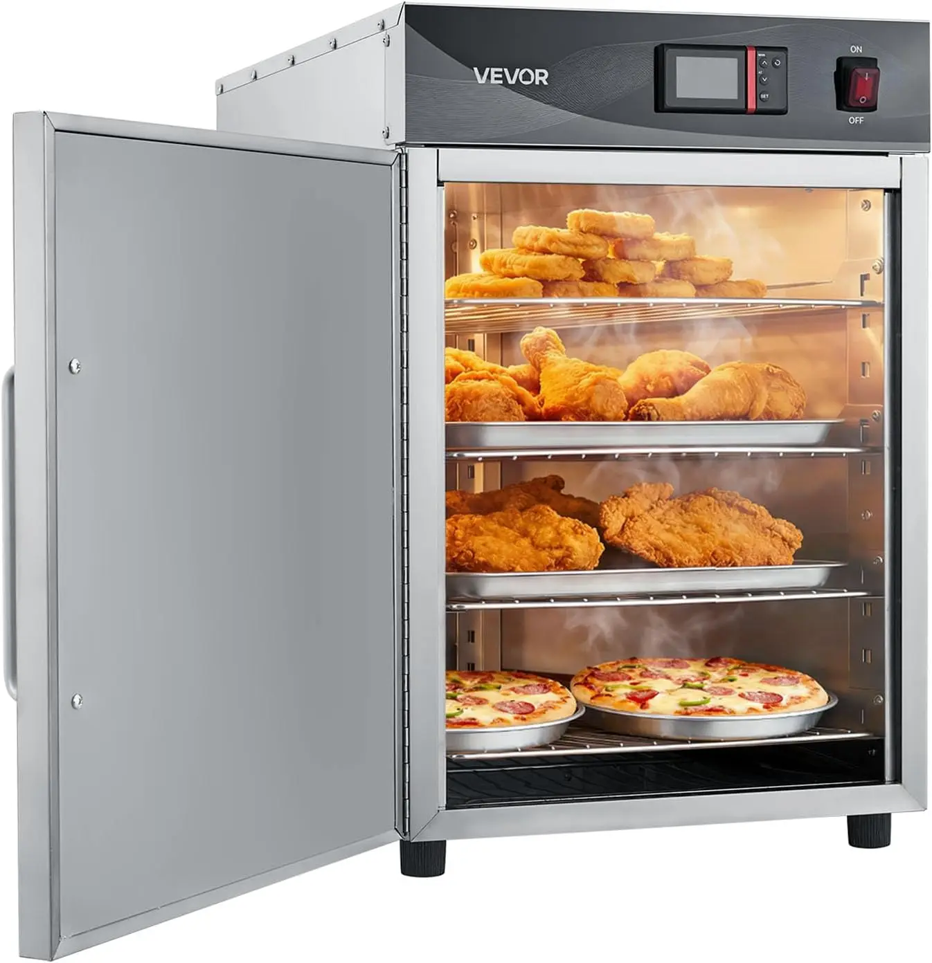 

Electric Hot Box Food Warmer 4 Tier Commercial Warming Cabinet with Water Tray Single Door and Adjustable Shelves Stainless