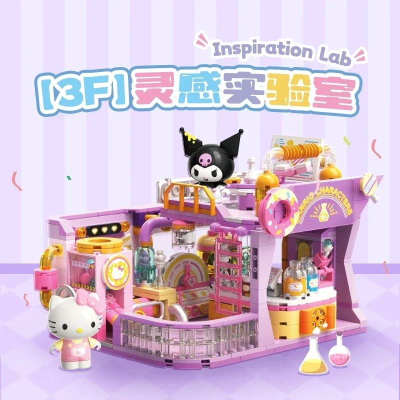 Anime Kawaii Cartoon Sanrio Academy Series klocki Kuromi Kitty zabawki montażowe ozdoby figurki dziewczyny urodziny prezenty