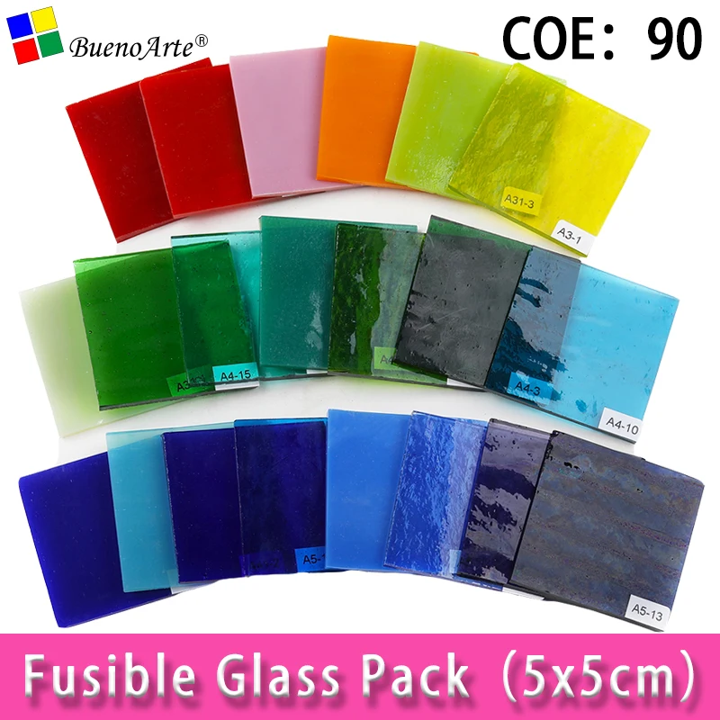 4 Pieces COE90 5x5CM Fusible Glass Pack Fusing Glass Mixed Colour Artisanal Production Creative  Handmade Melting Glass