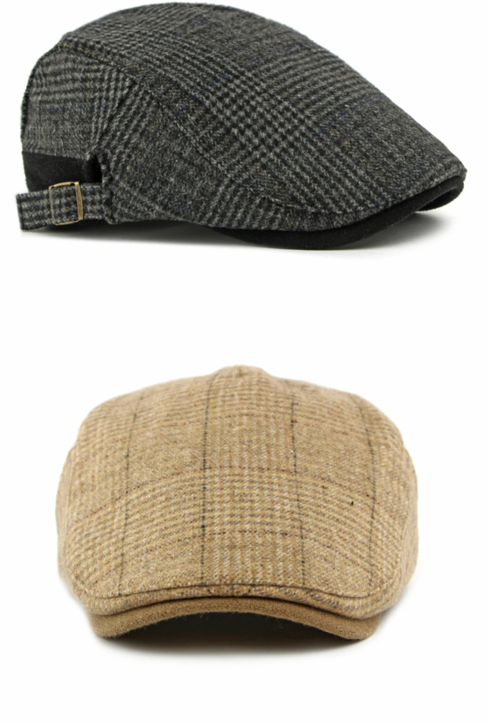 HT4934 Herren Berets Frauen Neue Herbst Winter Wolle Baskenmütze Hut Plaid Künstler Maler Hut Einstellbare Ivy Flache Kappe Männlich Weiblich Baskenmütze Kappe – Detail 11