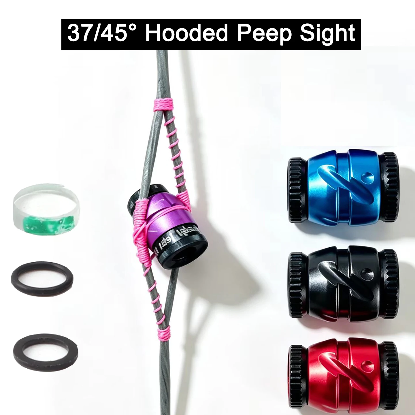 Compound Bow Peep Sight 37° 45° Interchangeable Peep Sight Variable Diameter Aperture with 4X 6X 8X Clarifier Lens