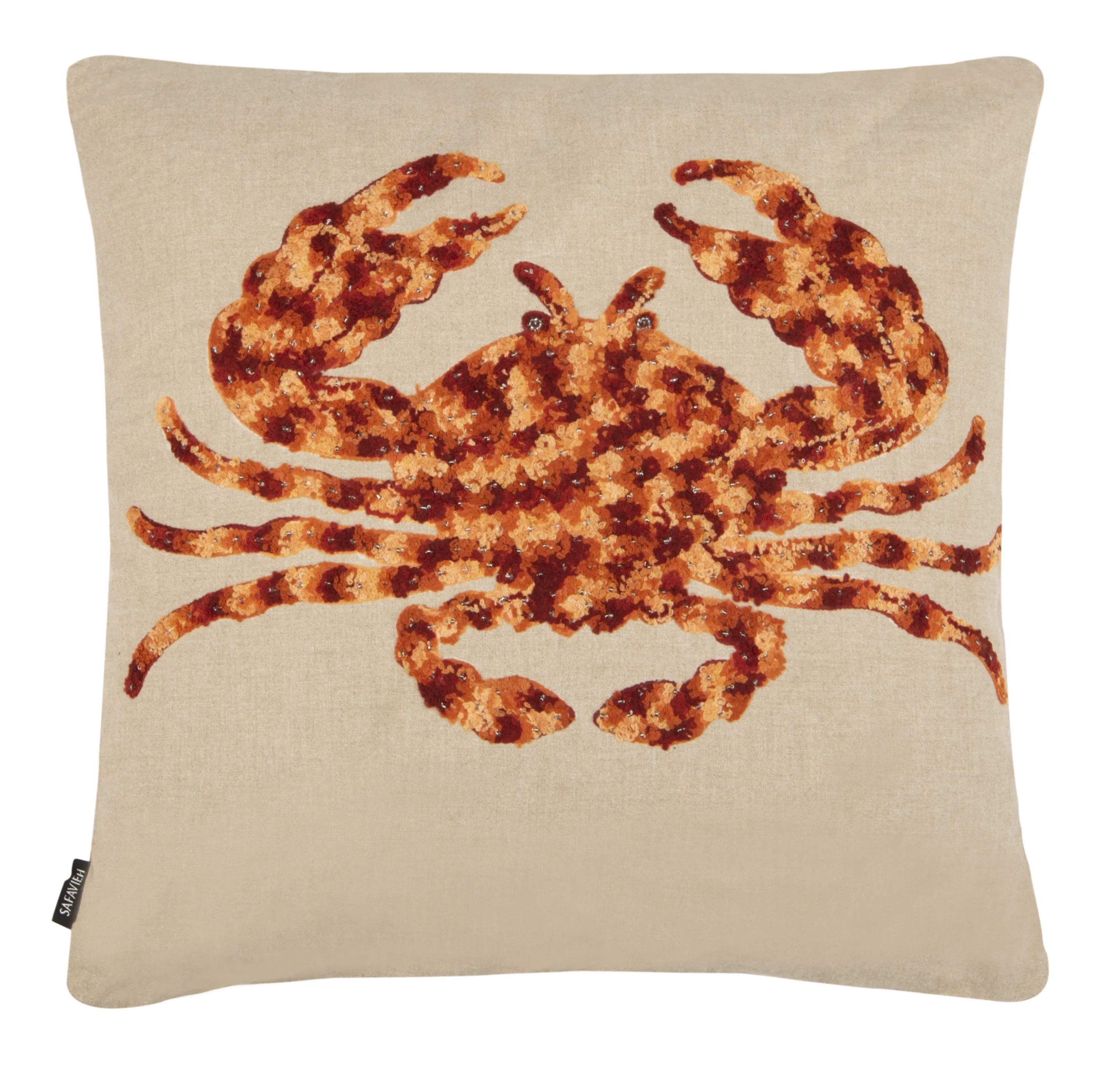 

Lilia Braided Crab Nautical Plush Pillow 20x20 Beige Red Orange
