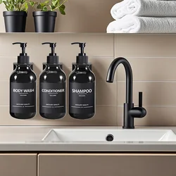 1/2/3PCS 500ml Soap Dispenser Set With Black Label Sticker Bathroom Shampoo Bottle Tray Refillable Liquid Lotion Container Hook