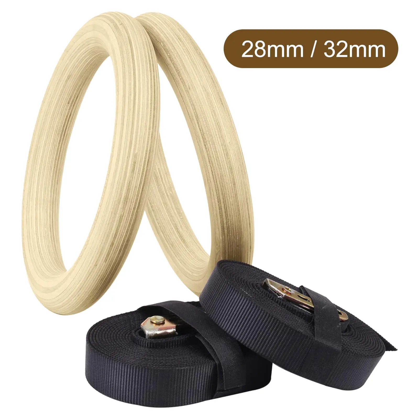 Sports Wood Gymnastic Rings with Adjustable Buckle Straps Anti slip belt for Strength Training Gym Full Body Workout