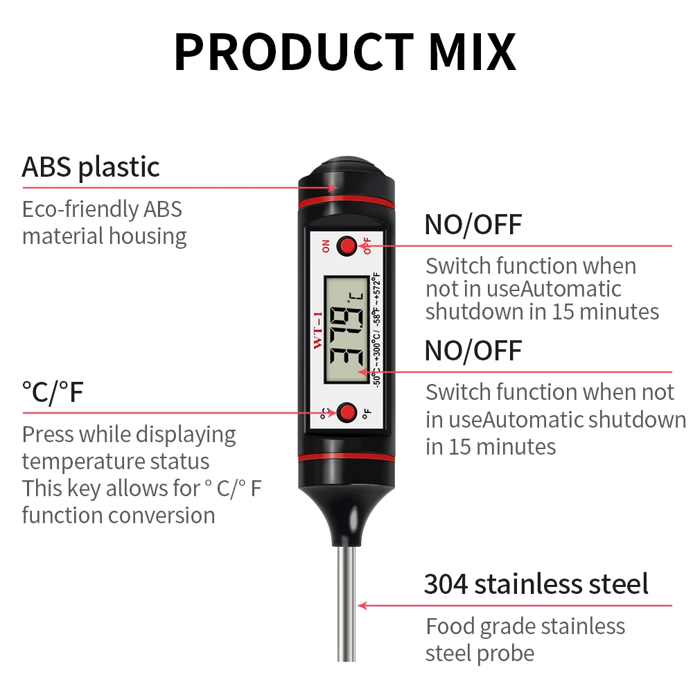 300℃ Digital Food Thermometer For Meat Kitchen Cooking Water Milk Food Probe Temperature Meter BBQ Electronic Oven Tool