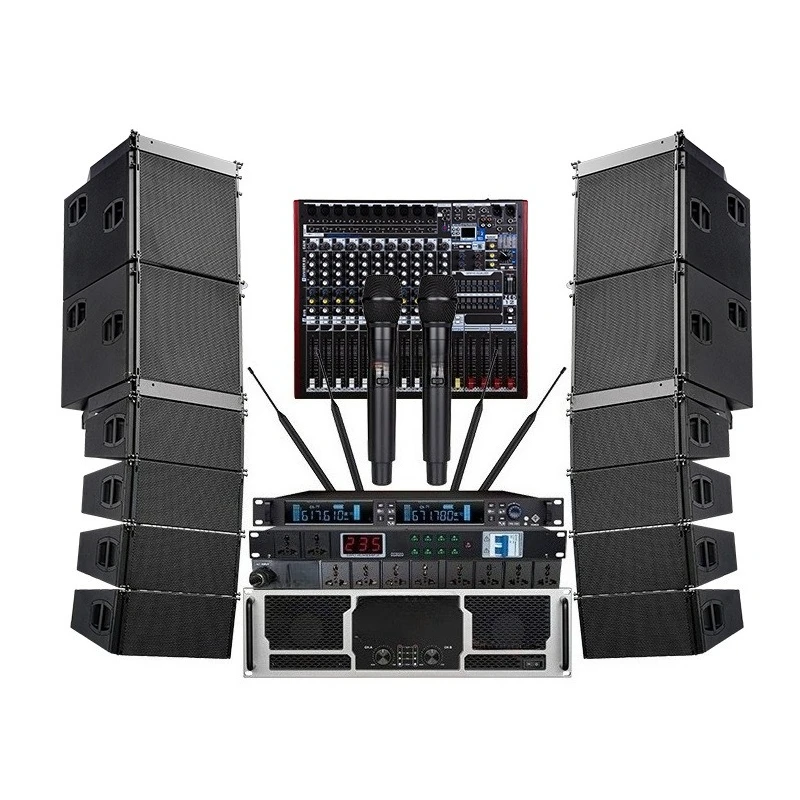 

Three-way line array audio set, large outdoor speakers