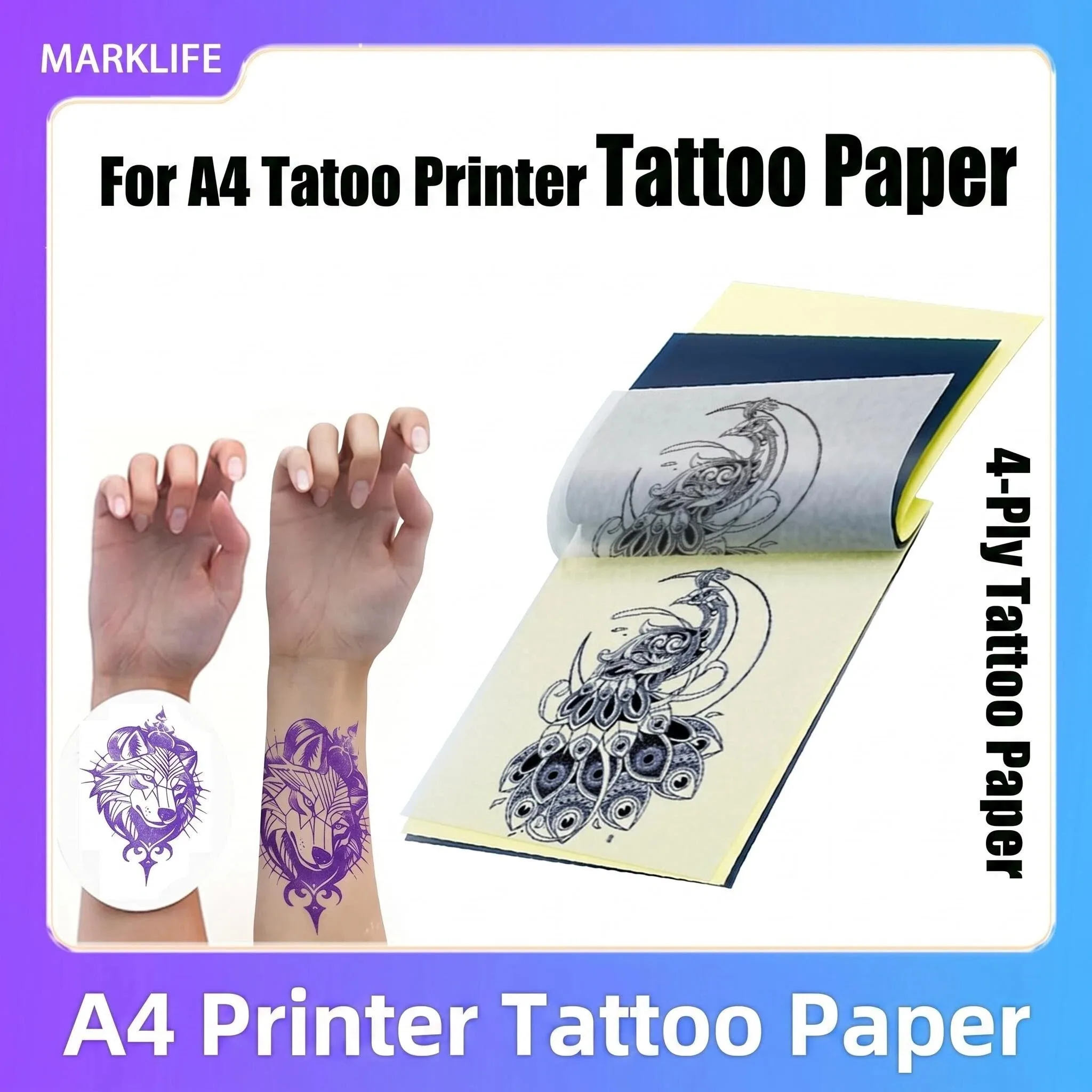 Universelles Tattoo-Transferpapier A4-Format Tattoo-Schablonenpapier Kohlenstoff-Thermokopierpapier für Tattoo-Transfermaschine Marklife X8
