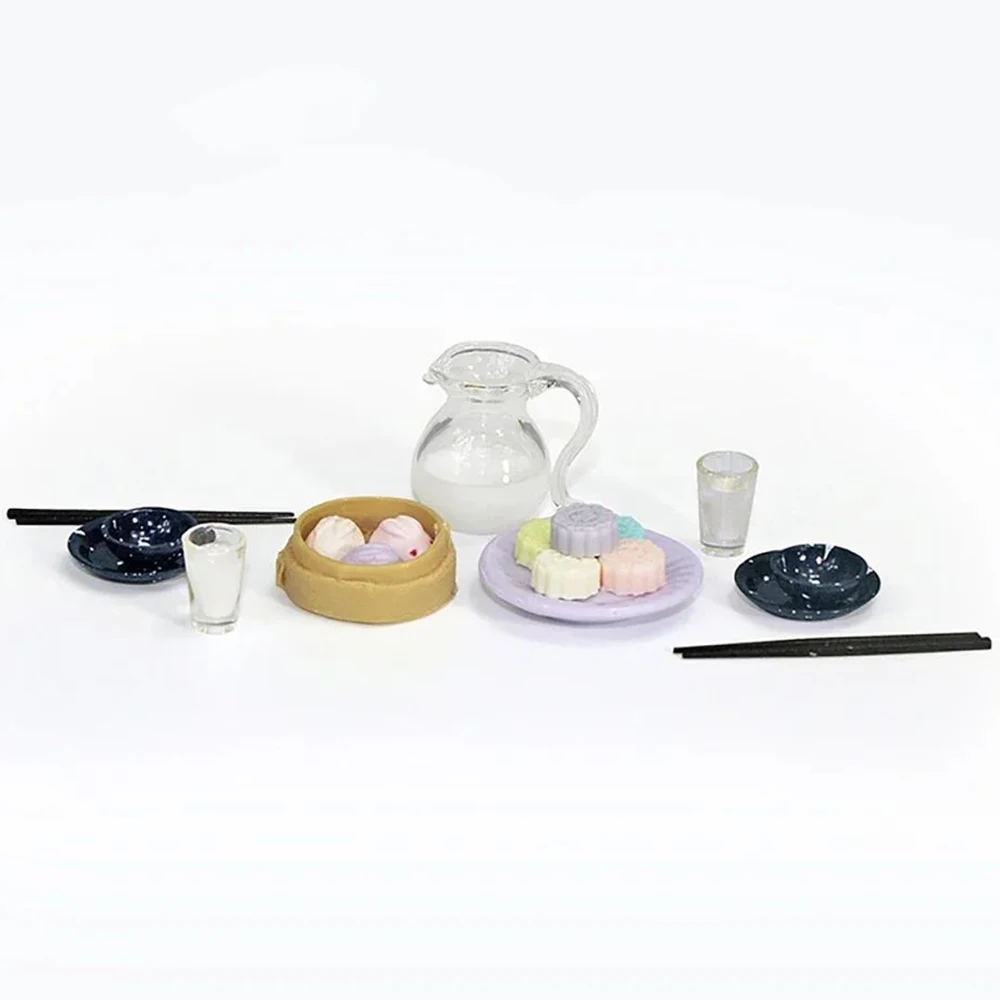 

1/12 Dollhouse Miniature Accessories Mini Plate Dessert Drinks Set Dining Scene Food Model Toy for Doll House Decoration