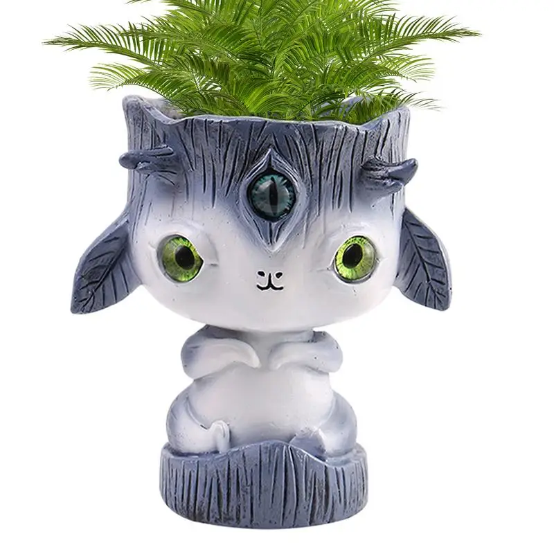 Fantasy Creature Flowerpot Resin Alien Flower Pot Cute Planter Pot Succulent Planter Fantasy Creative Head Planter With Big Eyes