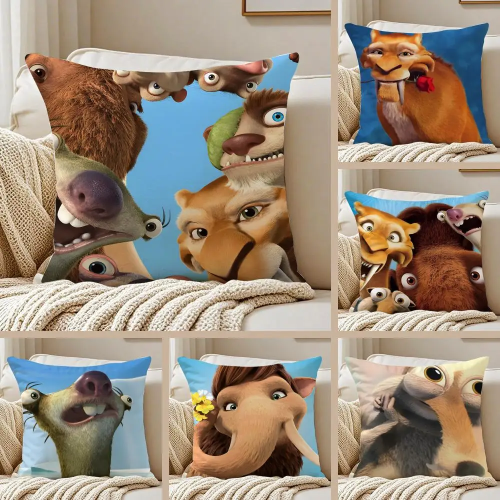Classic Animated Movie I-Ice Age Cushion Cover Pillowcase Anti-dustmite Invisible Zipper Short Plush Sofa Cushion