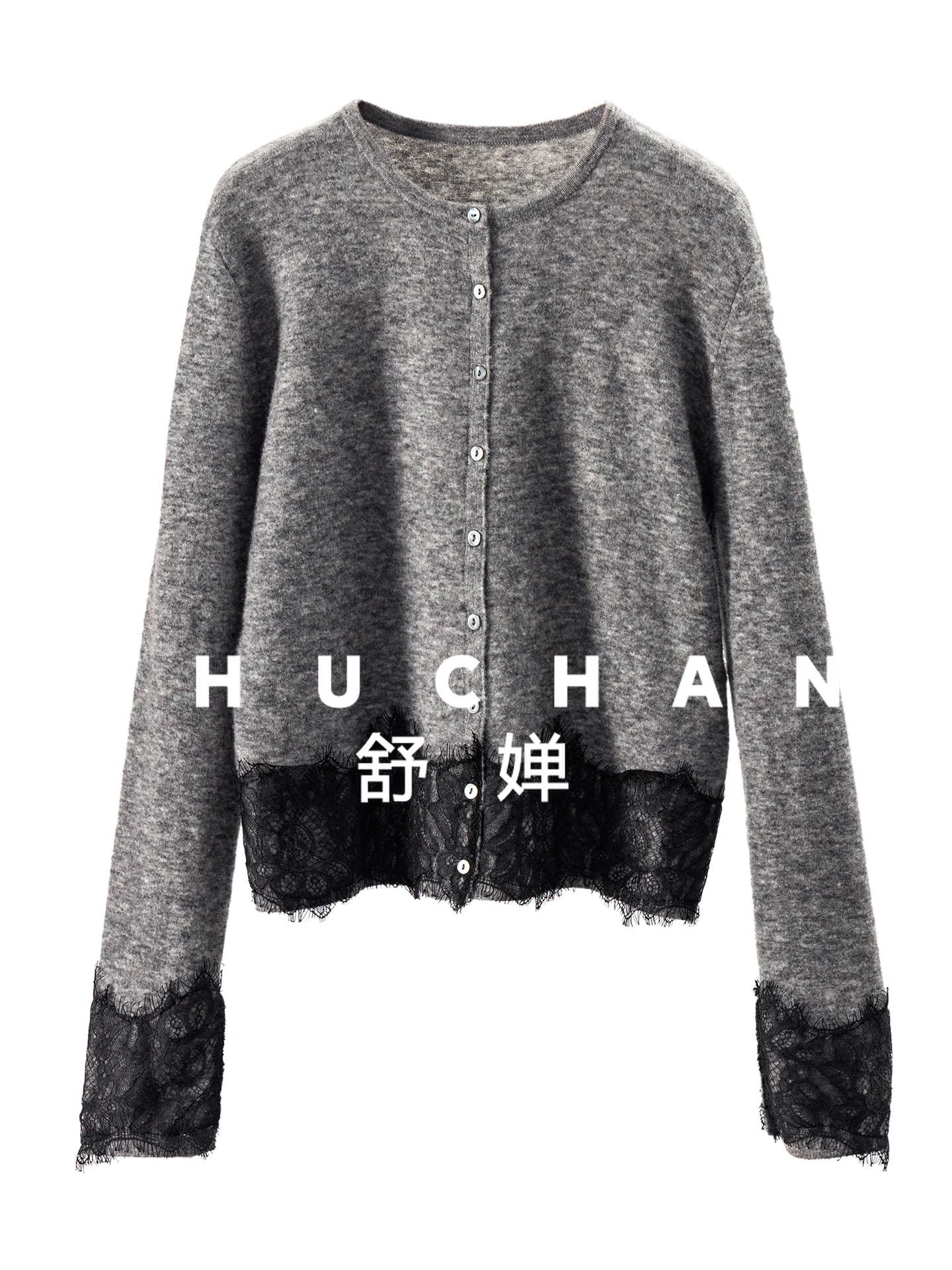 

Exquisite High Style, French G Spell Lace Consinee with Wool Crew Neck Sweater Cardigan Women's 35I4