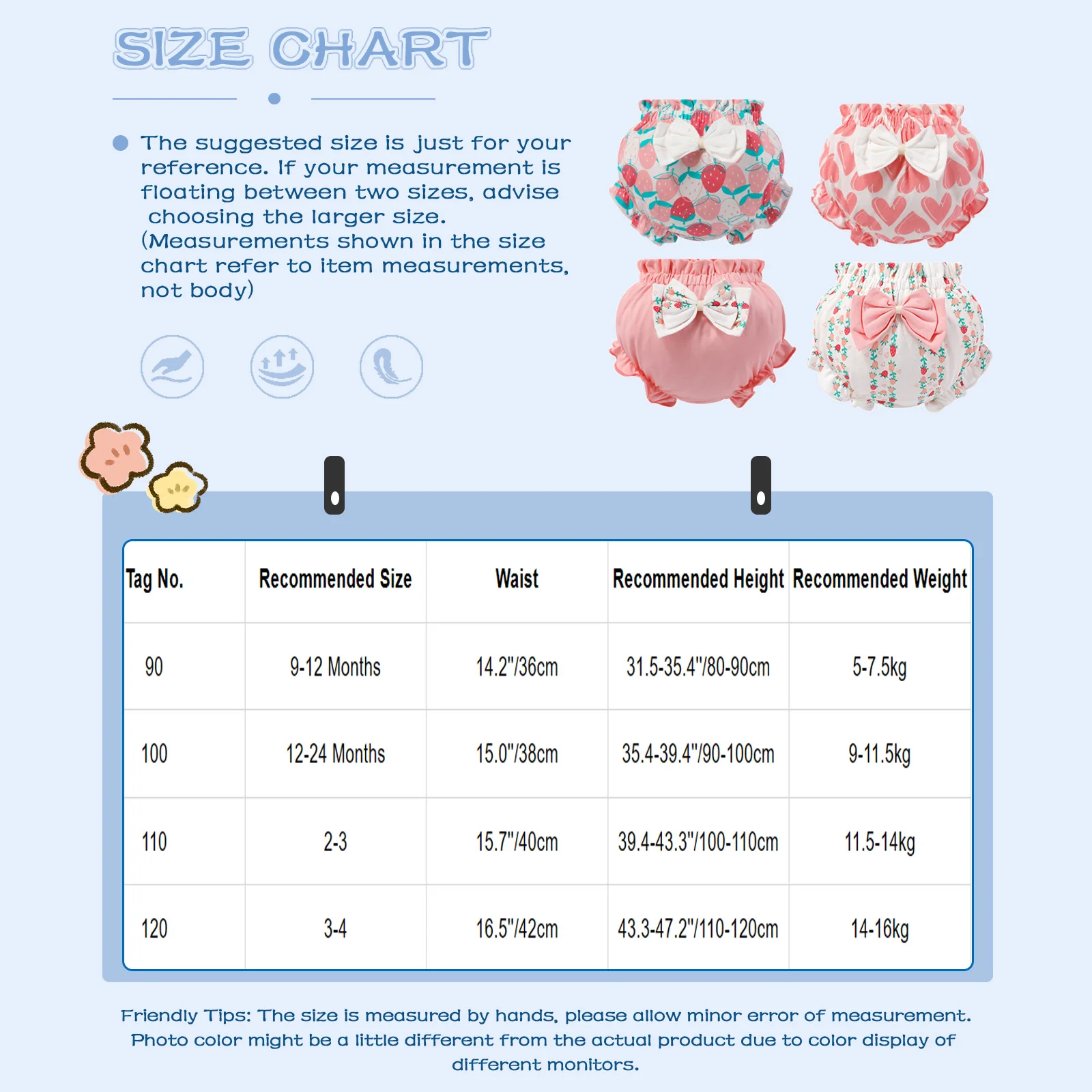 4Pcs Adorable Baby Girls Cotton Bloomers Assorted Cute Print Ruffle Bow Diaper Cover Girl Summer Breathable Underwear Panties