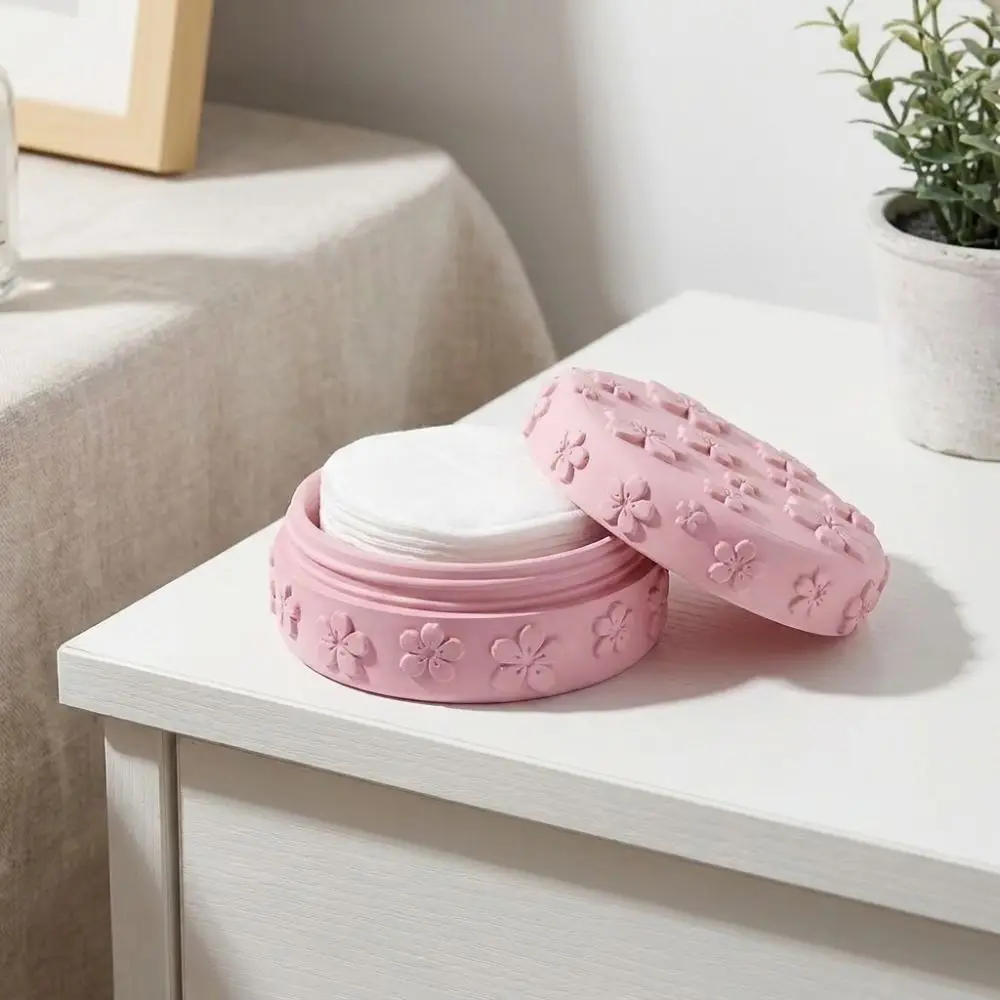 3D Printed Makeup Cotton Storage Box Embossed Cherry Dust-Proof Beauty Storage Jar Waterproof Round Sealed Cotton Pad Container