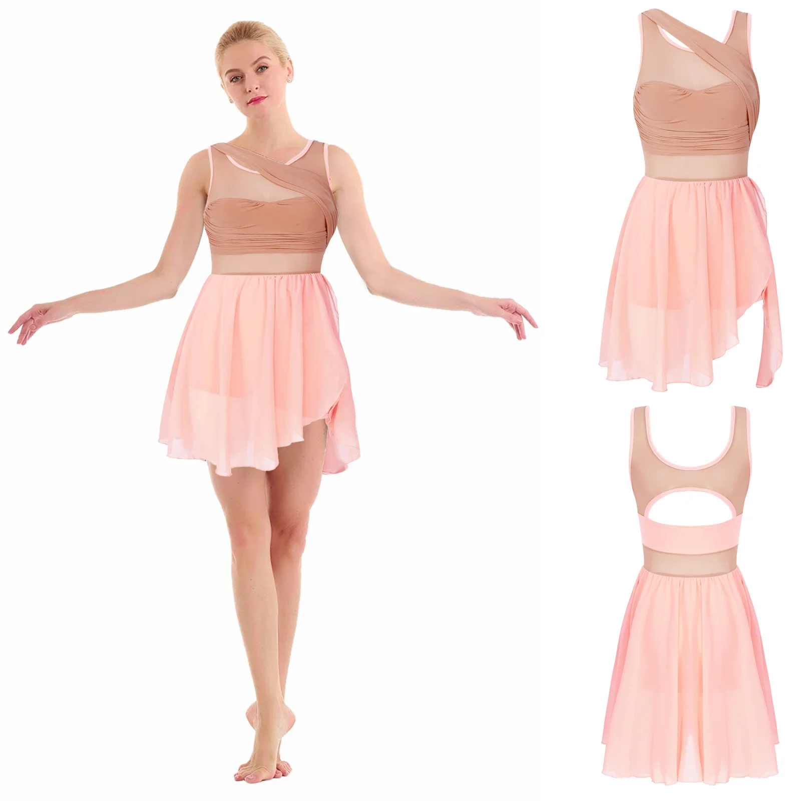 Women's Lyrical Dance Dress Cut Out Elegant Sleeveless Ballet Dress Figure Skating Dress Modern Contemporary Dance Outfit