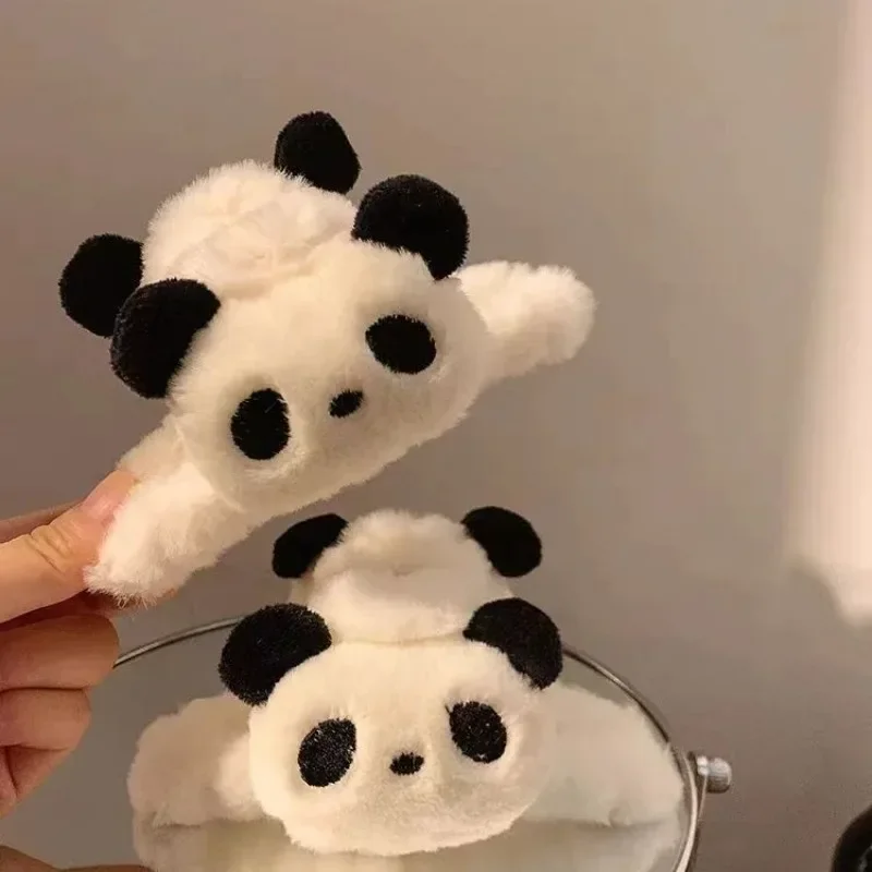 Kawaii Panda Hair Clips Large Cartoon Stuffed Toy Panda Claw Clips Hair Ties Hairbands Woman Cute Headwear