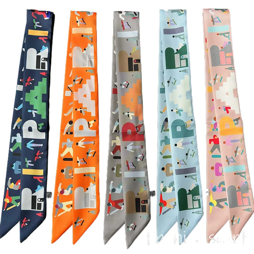 

5PC French New Skateboard Women's Twill Silk Decorative Streamer Wrapping Bag Ribbon Silk Scarf Small Scarf Scarf Wholesale