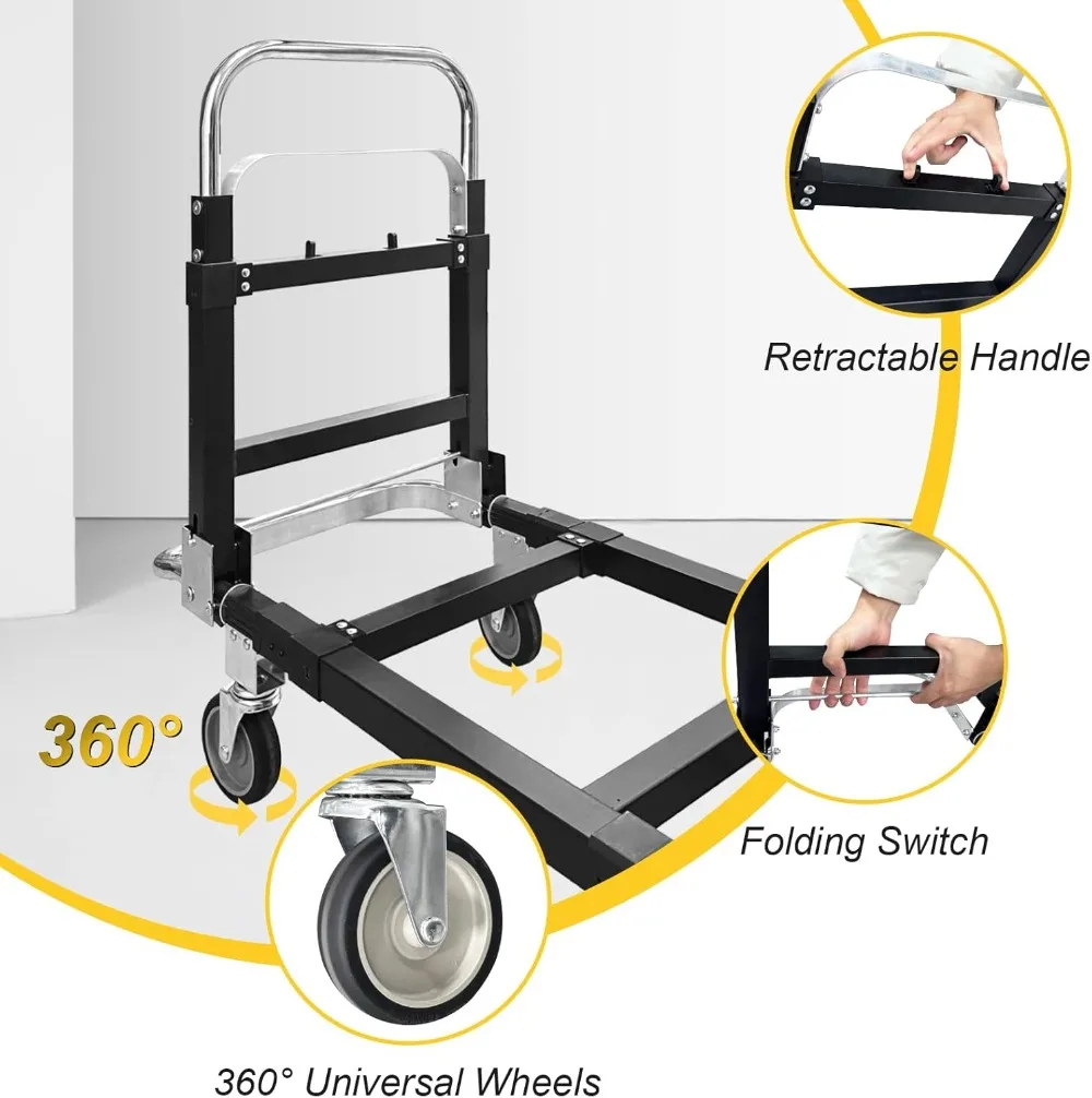 شاحنة يدوية من الألومنيوم 3 في 1 دوللي، عربة قابلة للطي شديدة التحمل بوزن 600 رطل مع عجلات عالمية، شاحنة يدوية قابلة للتحويل مع ربطة عنق #5