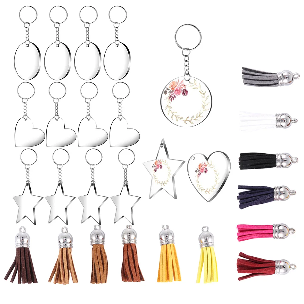 72 pièces porte-clés acrylique porte-clés vierges perles cadeaux personnalisés anneaux