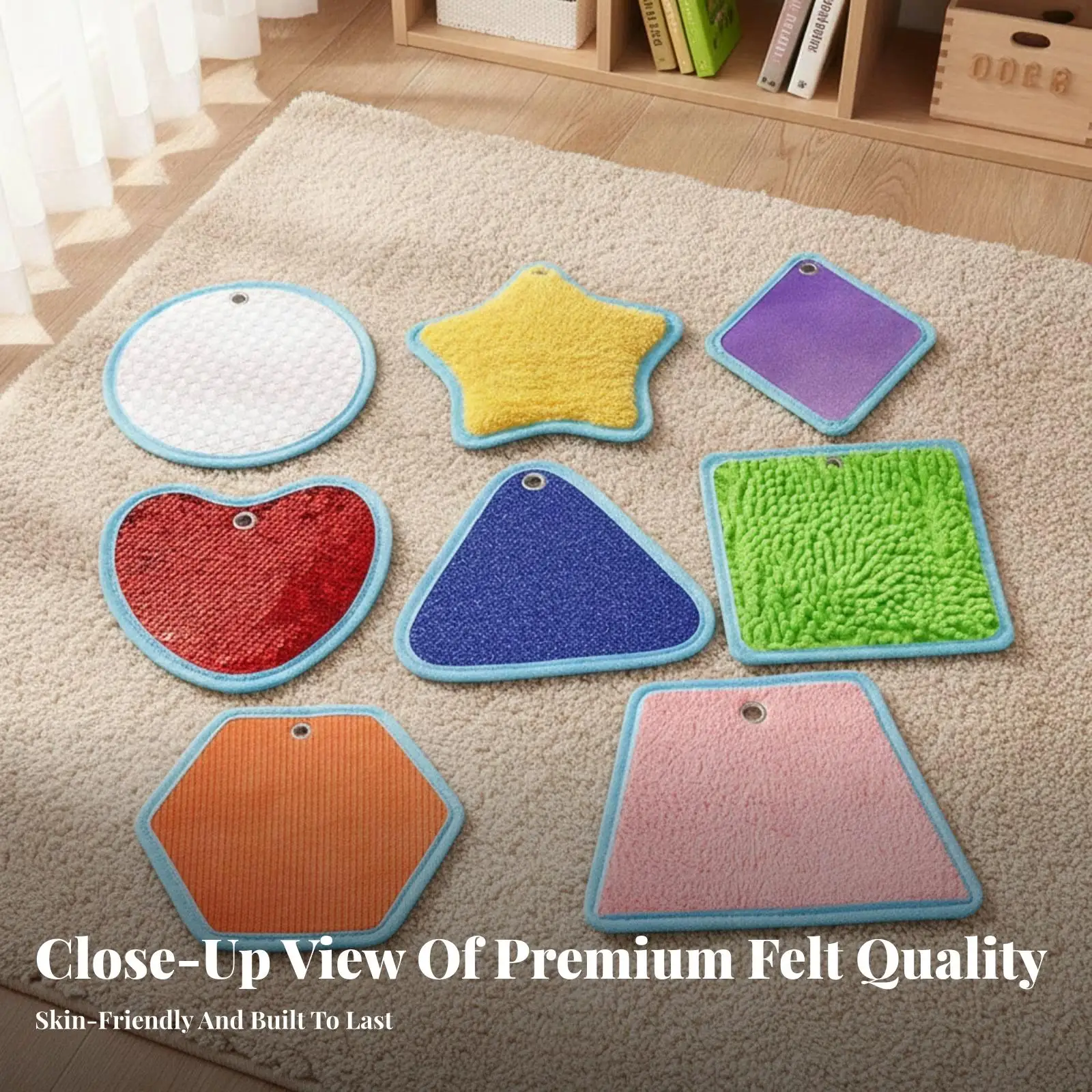 8 Pieces Sensory Play Mat with Hanging Grommet Interactive Tactile Sensory Mat Toy Calming Soft for Toddlers, Playroom