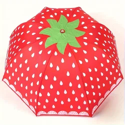 Cute Strawberry Pattern Folding Umbrella with High Density Waterproof Fabric Travel Umbrella