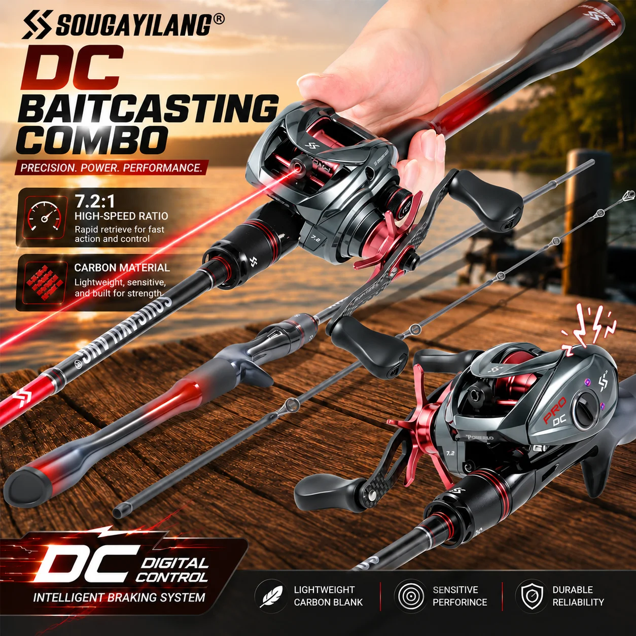Spincast Reel - SOUGAYILANG Combo de carrete de pesca