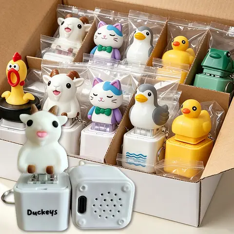 Anti-Stress Screaming Goat Cat Frog Duck Key Chain LED-Glowing Fidget Button Cartoon Cute Animal Rechargeable Sounding Keyring