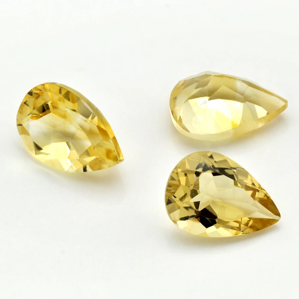 5pcs Big Sizes Yellow Natural Citrine Pear Shape Facet Cut 10x12mm-15x20mm Factory Wholesale Loose Gemstone For Making