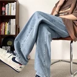 Men's Jeans Fashion Embroidery Baggy Denim Trousers Spring Vintage Straight Wide Pants Male Bottoms Casual Y2K Clothes