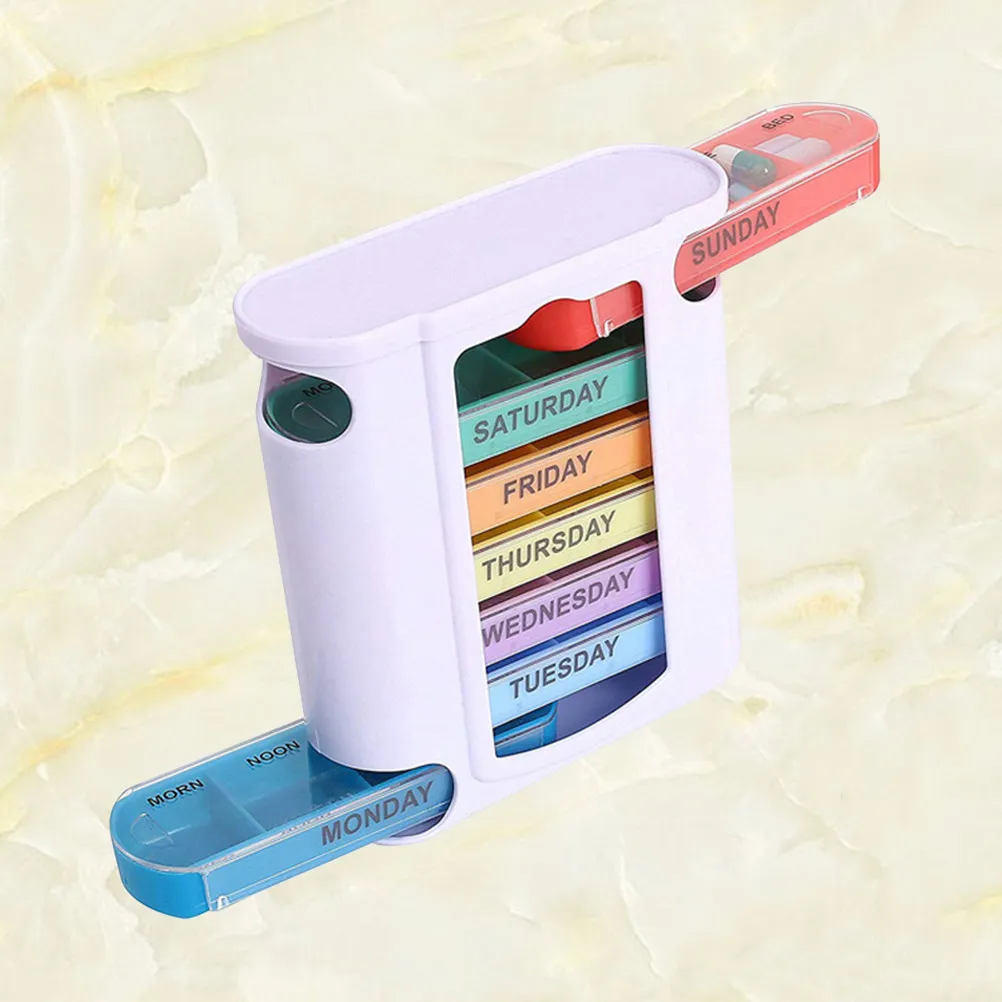 

1Pcs Weekly Pill Organizer 7-Day 4-Compartment Drawer Type Portable Medicine Box Transparent Color-Coded Lids for Seniors Travel