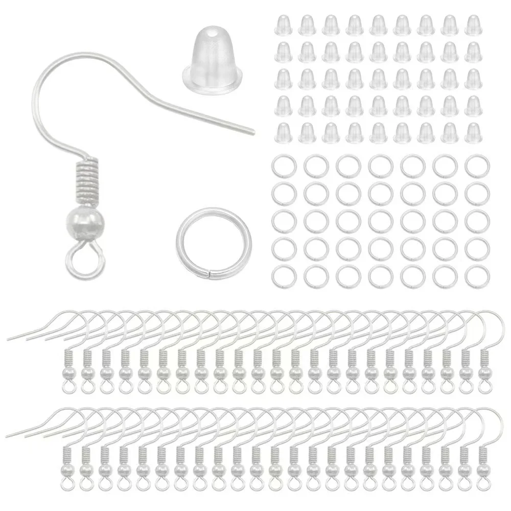 300pcs Earring Making Kit with Jump Rings and Clear Rubber Earring Backs, DIY Jewelry Making Hypoallergenic Earring Hooks